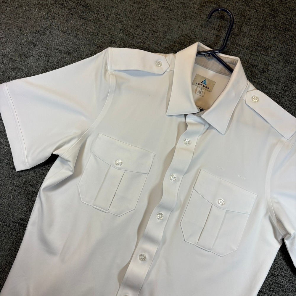 A Cut Above Tropo Shirt Mens 16.5 Tall White Fitted Short Sleeve Pilot Epaulet